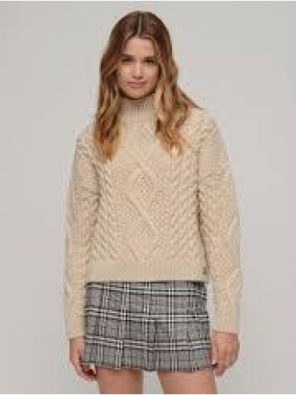 Vintage Cream Cable Knit Turtleneck Sweater